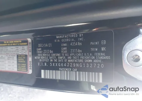 2022 Kia K5 Gt-Line from USA, damaged, VIN 5XXG64J29NG132720